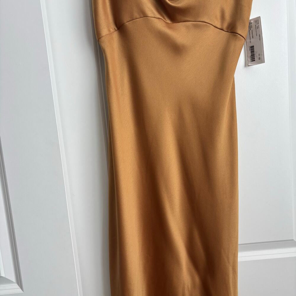 Jenny Yoo Marigold Gold Satin Cowl Neck Midi Dress Wedding Guest - Picture 5 of 16